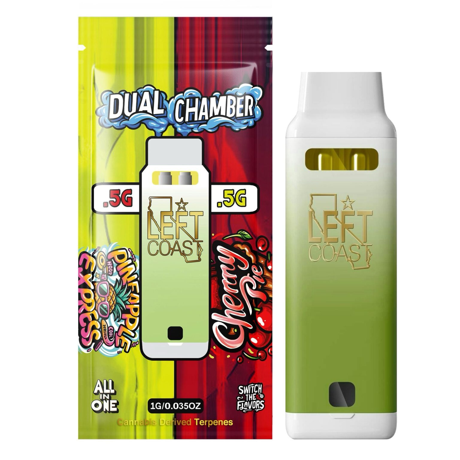 img_0807.jpeg Left Coast – 1G Dual Chamber – Pineapple Express / Cherry Pie| Hybrid - Image 1